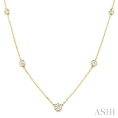 1 Ctw Bezel Set Round Cut Diamond Station Necklace in 14K Yellow Gold