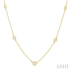 1/2 Ctw Bezel Set Round Cut Diamond Station Necklace in 14K Yellow Gold