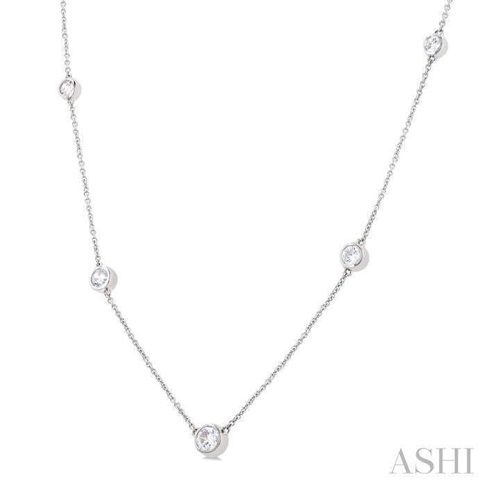 3/4 Ctw Bezel Set Round Cut Diamond Station Necklace in 14K White Gold