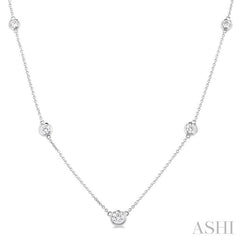 3/4 Ctw Bezel Set Round Cut Diamond Station Necklace in 14K White Gold