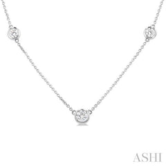 3/4 Ctw Bezel Set Round Cut Diamond Station Necklace in 14K White Gold