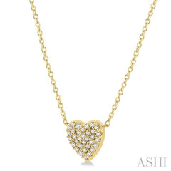 1/8 Ctw Heart Charm Round Cut Diamond Petite Pendant With Chain in 10K Yellow Gold