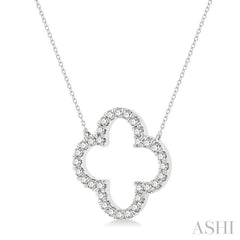 1 Ctw Clover Round Cut Diamond Pendant With Chain in 14K White Gold