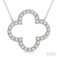 1 Ctw Clover Round Cut Diamond Pendant With Chain in 14K White Gold
