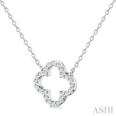 1/8 Ctw Petite Clover Round Cut Diamond Fashion Pendant With Chain in 10K White Gold