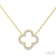 1/8 Ctw Petite Clover Round Cut Diamond Fashion Pendant With Chain in 10K Yellow Gold