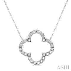 3/4 Ctw Clover Round Cut Diamond Pendant With Chain in 14K White Gold
