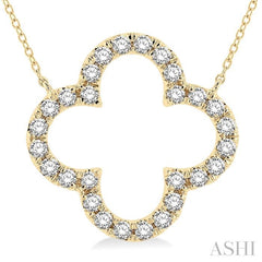 3/4 Ctw Clover Round Cut Diamond Pendant With Chain in 14K Yellow Gold