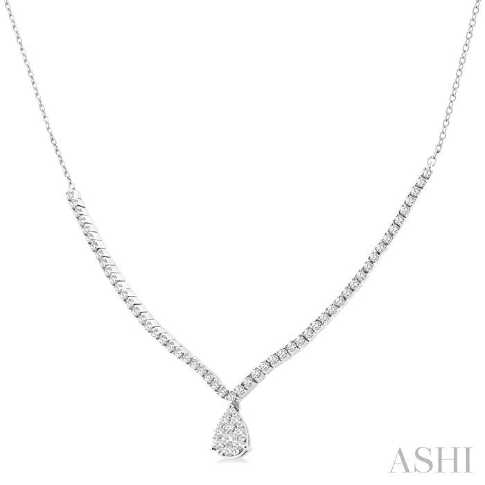 1 Ctw Pear Drop Round Cut Diamond Necklace in 14K White Gold