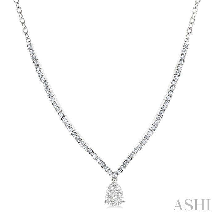 1 Ctw Pear Drop Round Cut Diamond Necklace in 14K White Gold