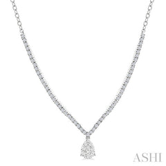 1 Ctw Pear Drop Round Cut Diamond Necklace in 14K White Gold