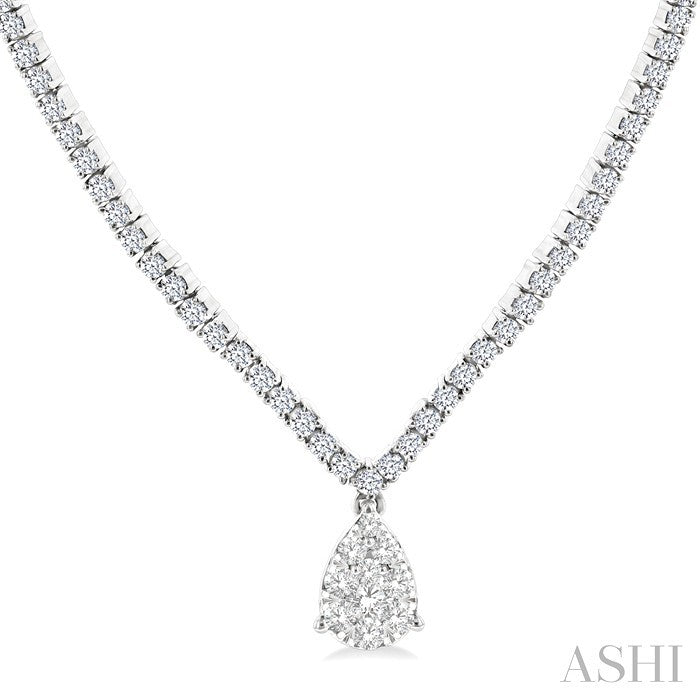 1 Ctw Pear Drop Round Cut Diamond Necklace in 14K White Gold