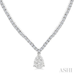 1 Ctw Pear Drop Round Cut Diamond Necklace in 14K White Gold