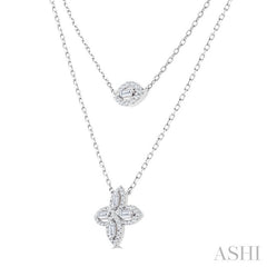 1/2 Ctw Floral Baguette and Round Cut Diamond Layered Fashion Necklace in 14K White Gold