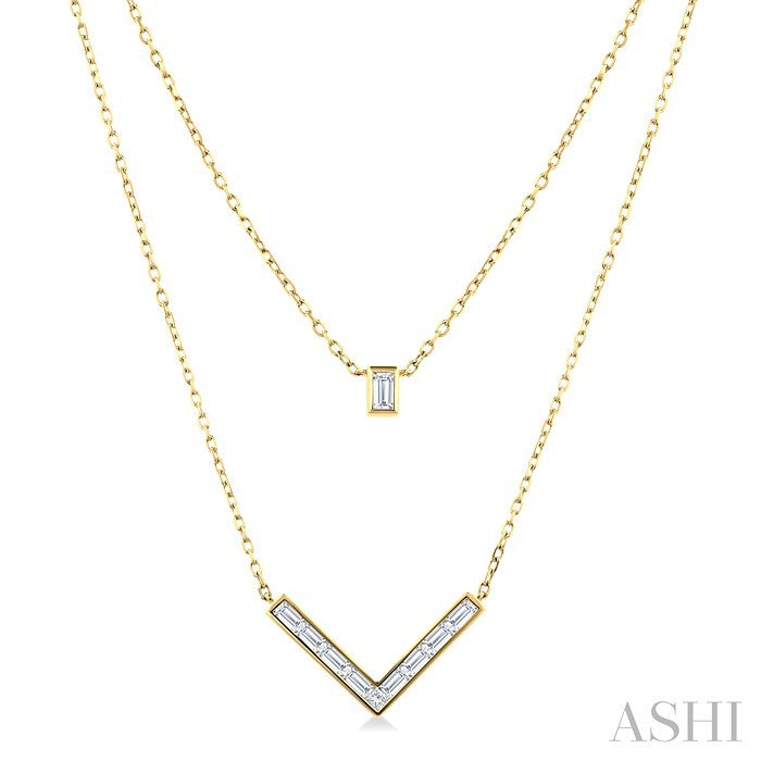 1/2 Ctw Chevron Baguette and Princess Cut Diamond Layered Necklace in 14K Yellow Gold
