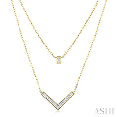 1/2 Ctw Chevron Baguette and Princess Cut Diamond Layered Necklace in 14K Yellow Gold