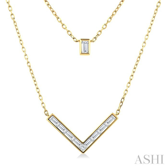 1/2 Ctw Chevron Baguette and Princess Cut Diamond Layered Necklace in 14K Yellow Gold