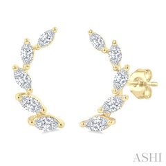 1/2 Ctw Graduated Marquise Cut Diamond Fashion Ear Climbers in 14K Yellow Gold