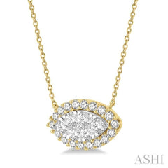 1 Ctw Marquise Shape Round Cut Diamond Lovebright Pendant With Chain in 14K Yellow & White Gold