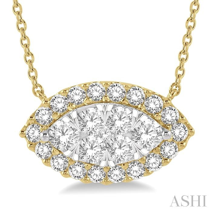 1 Ctw Marquise Shape Round Cut Diamond Lovebright Pendant With Chain in 14K Yellow & White Gold
