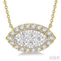 1 Ctw Marquise Shape Round Cut Diamond Lovebright Pendant With Chain in 14K Yellow & White Gold