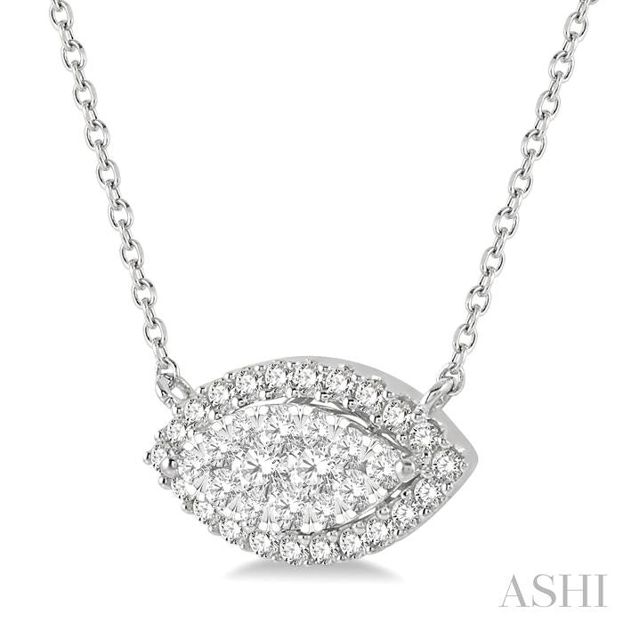 1/2 Ctw Marquise Shape Round Cut Diamond Lovebright Pendant With Chain in 14K White Gold