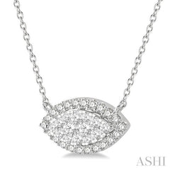 1/2 Ctw Marquise Shape Round Cut Diamond Lovebright Pendant With Chain in 14K White Gold