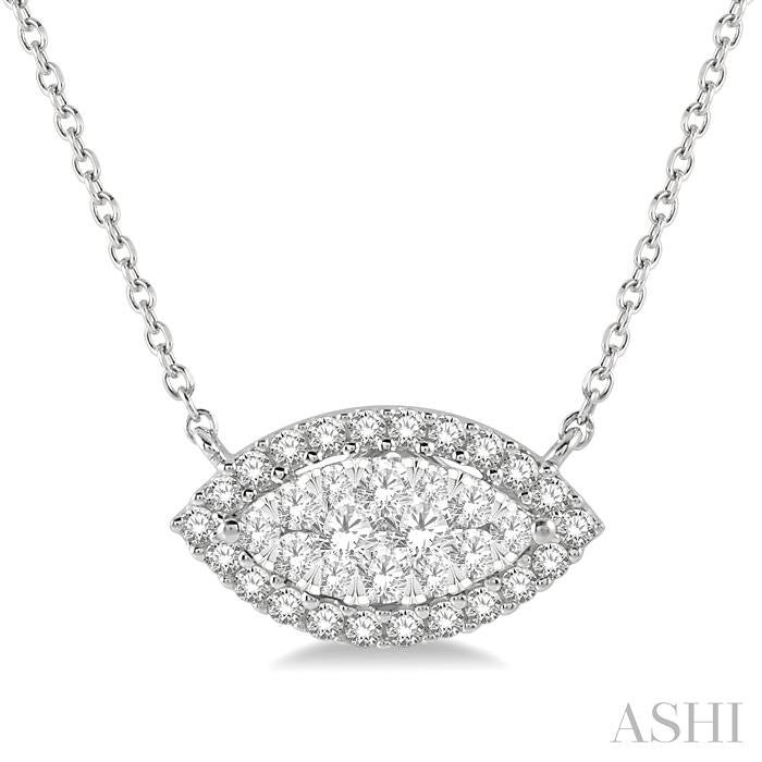 1/2 Ctw Marquise Shape Round Cut Diamond Lovebright Pendant With Chain in 14K White Gold