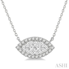 1/2 Ctw Marquise Shape Round Cut Diamond Lovebright Pendant With Chain in 14K White Gold