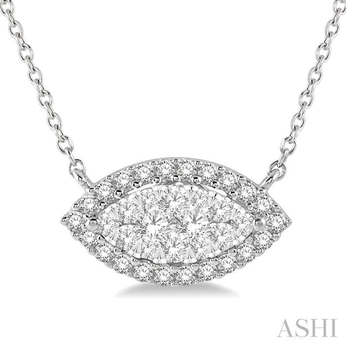 1/2 Ctw Marquise Shape Round Cut Diamond Lovebright Pendant With Chain in 14K White Gold