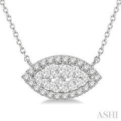 1/2 Ctw Marquise Shape Round Cut Diamond Lovebright Pendant With Chain in 14K White Gold
