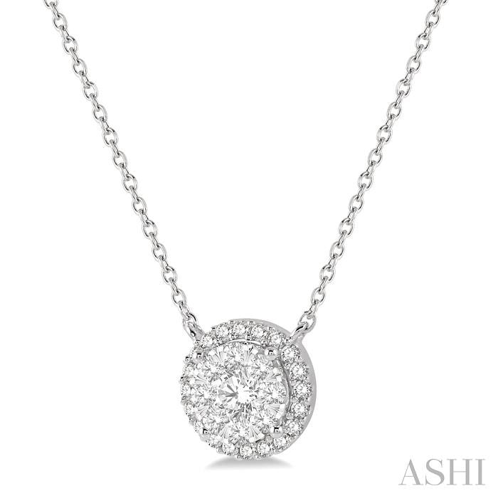 1/2 Ctw Circular Round Cut Diamond Lovebright Pendant With Chain in 14K White Gold
