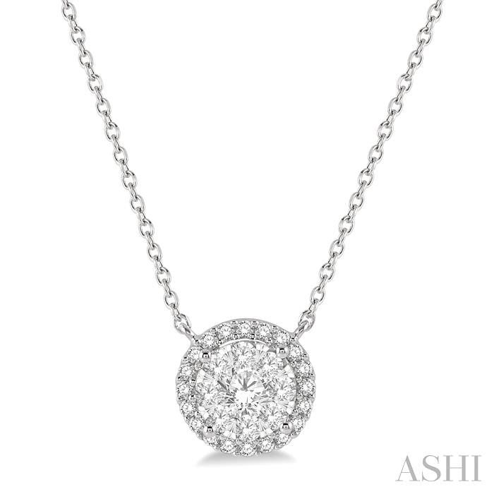 1/2 Ctw Circular Round Cut Diamond Lovebright Pendant With Chain in 14K White Gold