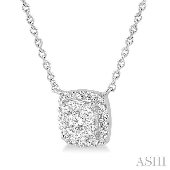 3/4 Ctw Cushion Shape Lovebright Diamond Pendant With Chain in 14K White Gold