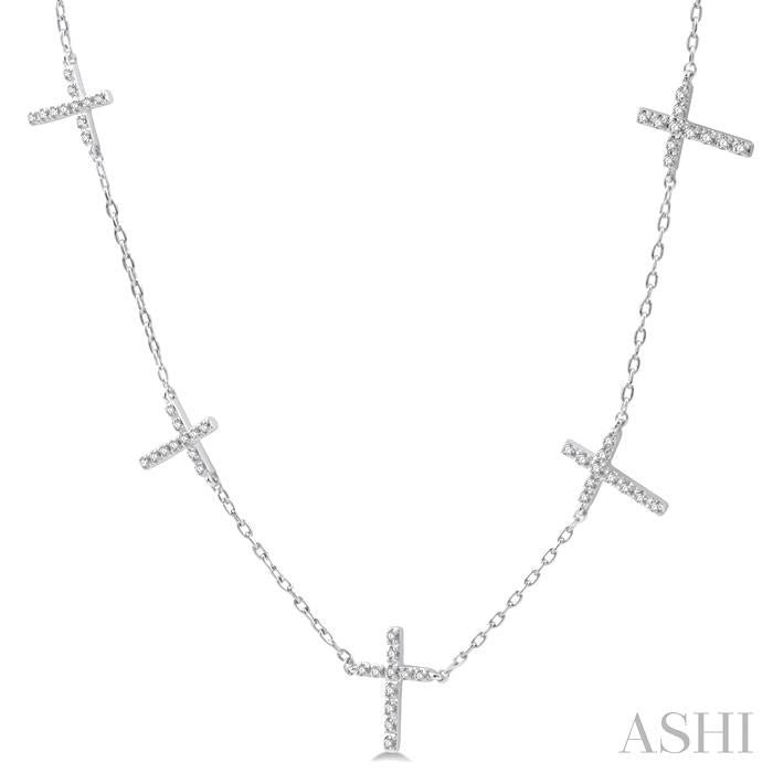 1/6 Ctw Five Cross Charm Station Necklace in 10K White Gold