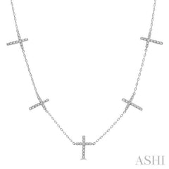 1/6 Ctw Five Cross Charm Station Necklace in 10K White Gold