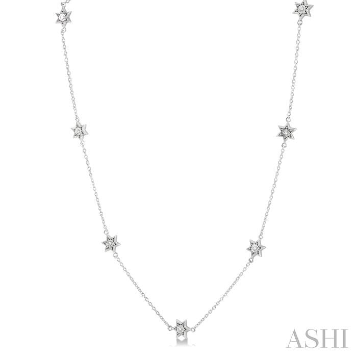 1/10 Ctw Star Round Cut Diamond Station Necklace in 10K White Gold