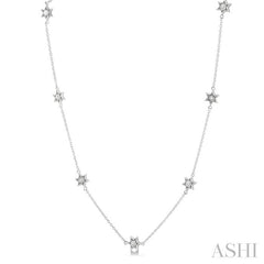 1/10 Ctw Star Round Cut Diamond Station Necklace in 10K White Gold