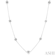 1/10 Ctw Star Round Cut Diamond Station Necklace in 10K White Gold