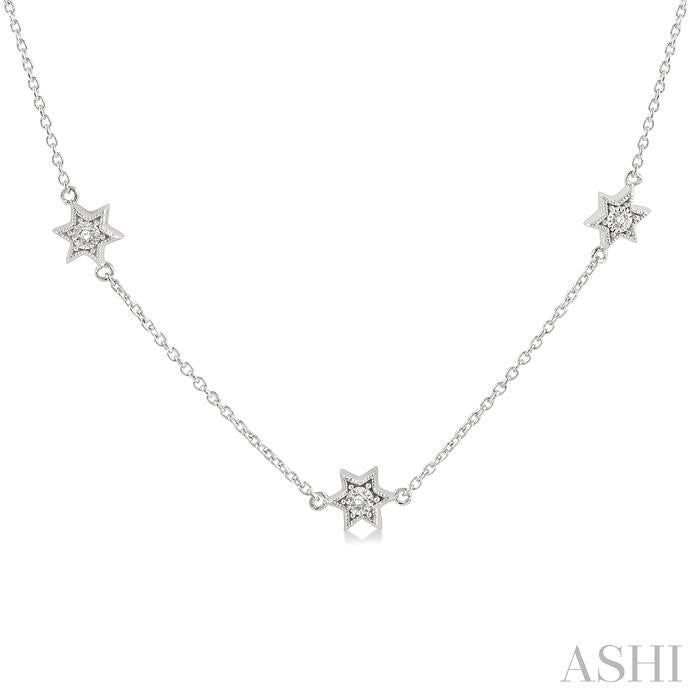 1/10 Ctw Star Round Cut Diamond Station Necklace in 10K White Gold