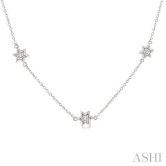 1/10 Ctw Star Round Cut Diamond Station Necklace in 10K White Gold