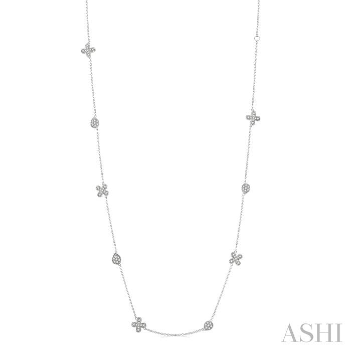 5/8 Ctw Floral and Pear Shape Round Cut Diamond Station Necklace in 14K White Gold