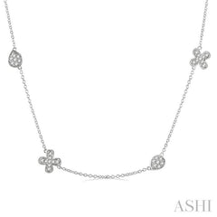 5/8 Ctw Floral and Pear Shape Round Cut Diamond Station Necklace in 14K White Gold