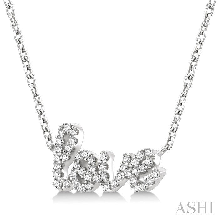 1/6 Ctw 'love' Script Round Cut Diamond Necklace in 10K White Gold