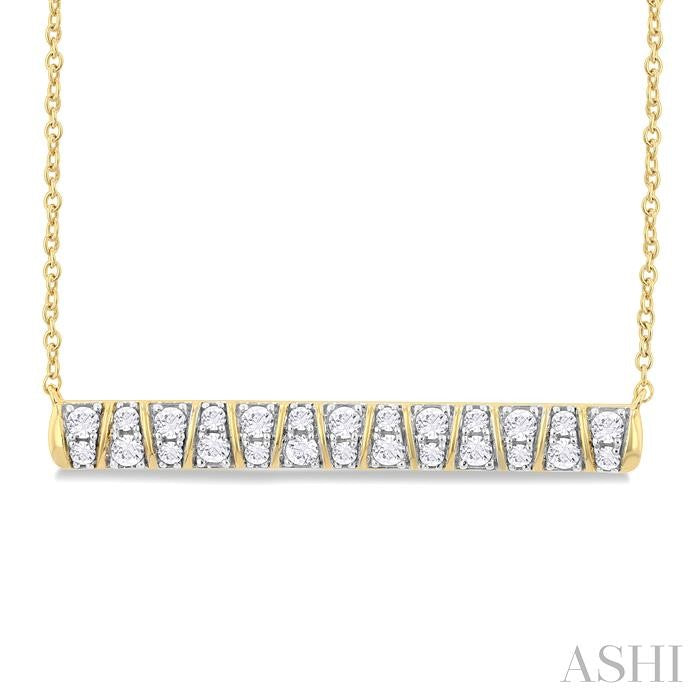 1/2 Ctw Ribbed Trapezoid Motif Bar Round Cut Diamond Necklace in 14K Yellow Gold