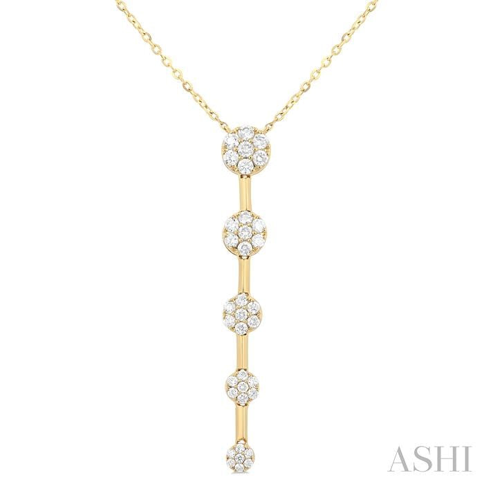 1/2 Ctw Vertical Bar Graduated Circular Motif Round Cut Diamond Fashion Necklace in 10K Yellow Gold