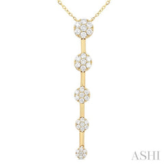 1/2 Ctw Vertical Bar Graduated Circular Motif Round Cut Diamond Fashion Necklace in 10K Yellow Gold