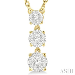 1/3 Ctw Round Cut Lovebright Diamond Layered Pendant With Chain in 14K Yellow Gold