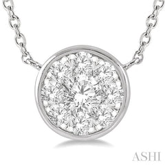 1/3 Ctw Round Shape Lovebright Diamond Pendant With Chain in 14K White Gold