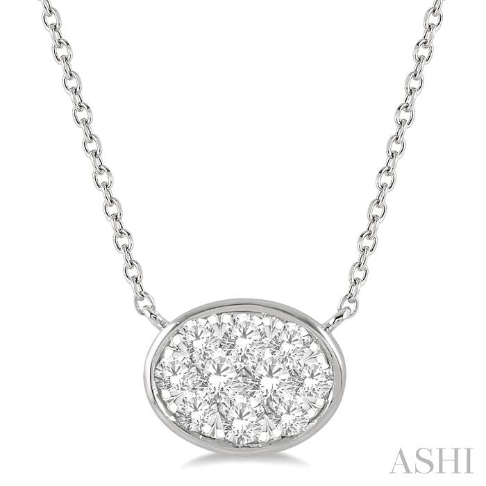 1/3 Ctw Oval Shape Lovebright Diamond Pendant With Chain in 14K White Gold